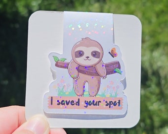 Sloth Magnetic Bookmark, Sleepy Sloth Bookmark, Holographic Sloth Bookmark, Page Clip