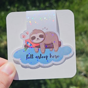 Sleepy Sloth Magnetic Bookmark, Cute Sloth Page Clip, Holographic Bookish Accessory, Lazy Sloth Reading Gift