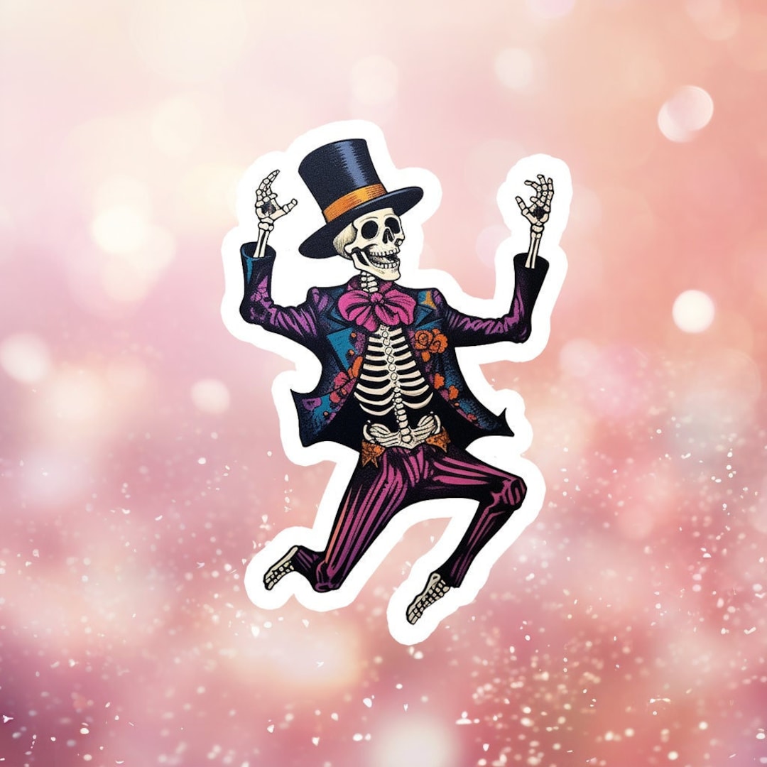 Dancing Skeleton Sticker, Spooky Sticker, Macabre Sticker, Halloween