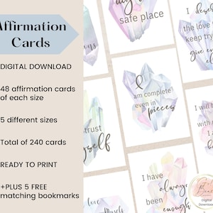 48 Kristall Affirmation Karten digitaler Download, Achtsamkeit Affirmationen Deck, Positive Zitate druckbare Geschenk 002