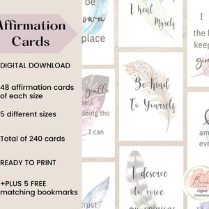 48 cartes d'affirmation de plumes pour l'anxiété, téléchargement numérique, pont de pleine conscience, citations d'encouragement cadeau de santé mentale 003