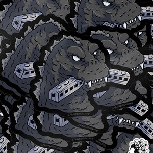 Godzilla Train biter Glossy Laminated Vinyl Sticker by AnthonyRespect