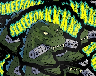 Roaring Godzilla glänzend laminierte Vinyl-Aufkleber von AntonyRefect