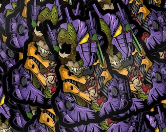 Beschädigte Kiryu EvaUnits Glossy Laminierter Vinyl Wasserdichter Aufkleber von AntonyRefect