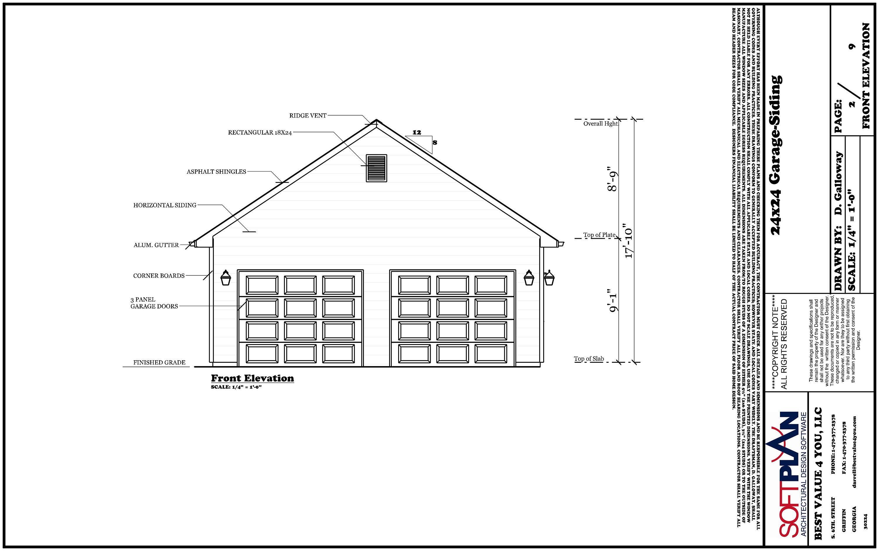 24' X 24' Garage Planssidingmonolithic Sab Optionwarmer Climate