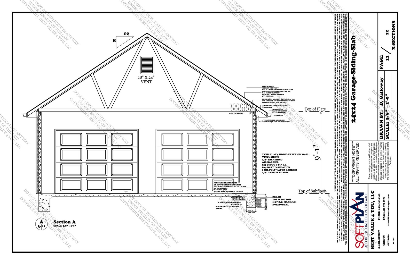 24' X 24' Garage Planssidingmonolithic Sab Optionwarmer Climate