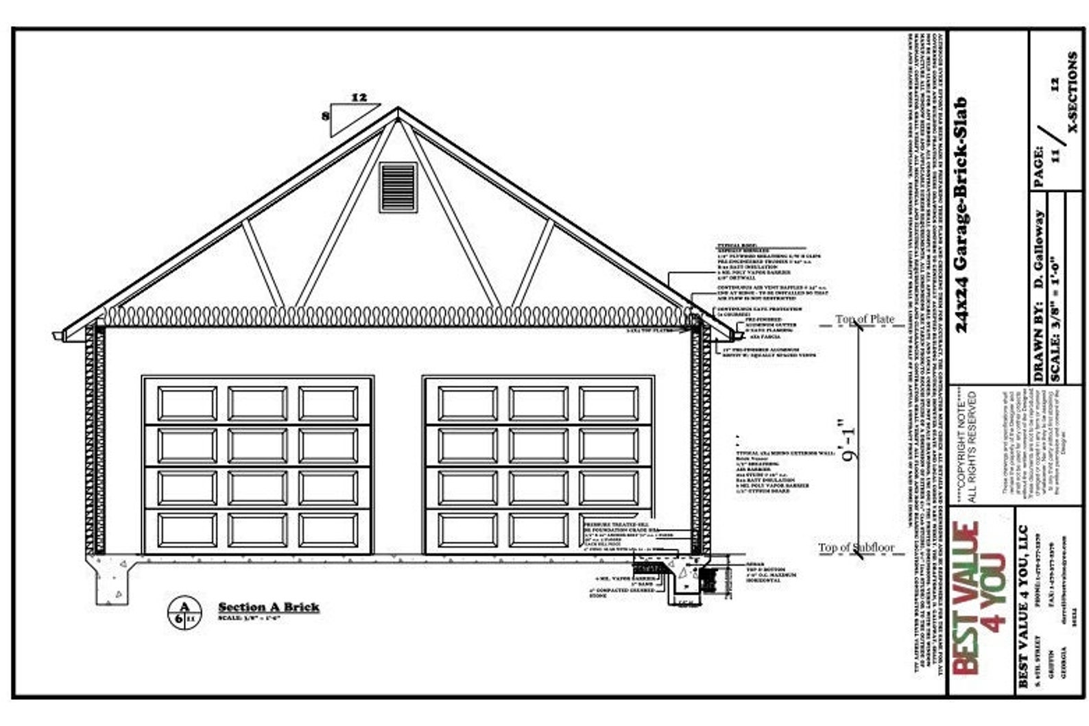 24' X 24' Garage Plansbrickmonolithic Slabwarmer Climates Etsy
