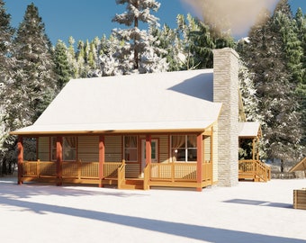 26' x 36' - 2 Bedroom w/Loft Cabin Plan - Architectural Plans -Includes Cabin Plans Blueprints