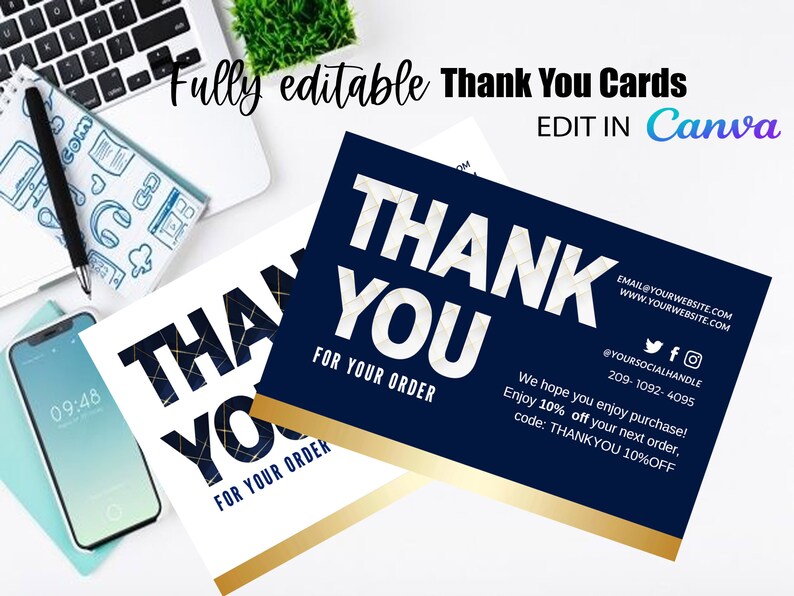 Small Business Thank You Card Template Thank You Cards for Etsy