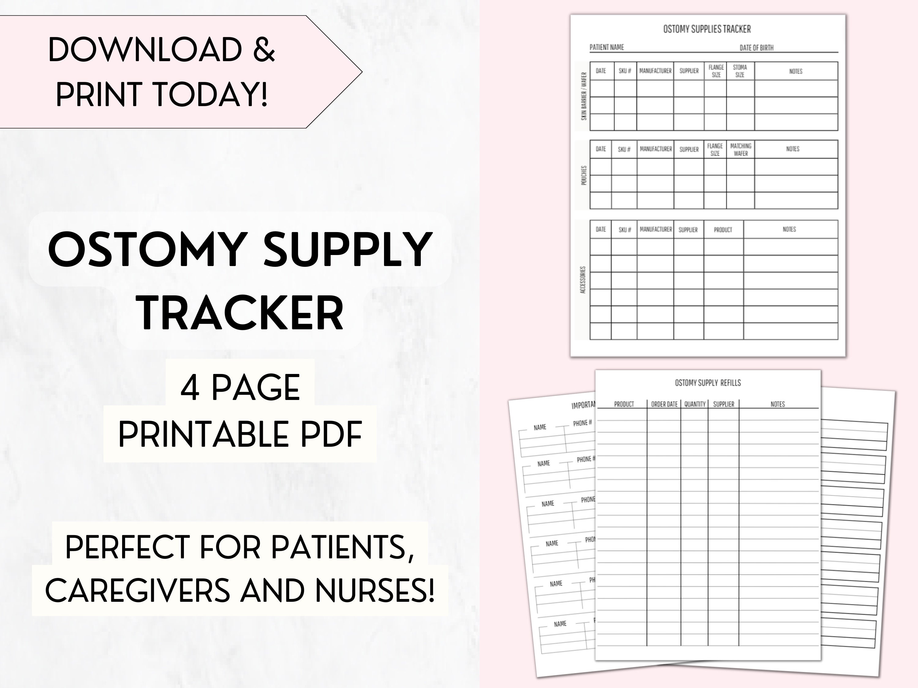 Ostomy Medical Planner, Ostomy Supplies Tracker, Colostomy Supplies