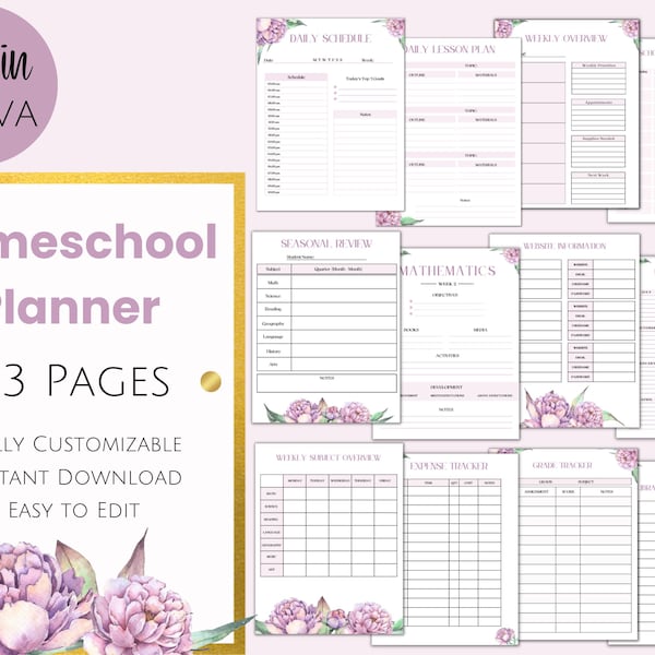2023-2024 Homeschool Planner, Printable Editable Calendar Homeschool, Printable School Planner, Homeschool Organizer, Kids School Calendar