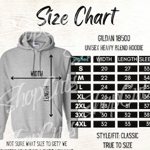 Gildan 18500 Size Chart | Gildan Sweatshirt Size Chart | Gildan Heavy Blend Size Chart
