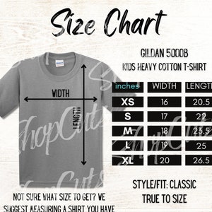 Gildan 5000B Size Chart | Gildan Kids Heavy Cotton T-Shirt Size Chart | Gildan Size Chart PNG