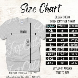 Gildan 64000 Size Chart | Gildan Softstyle T-Shirt Size Chart | Gildan Size Chart PNG