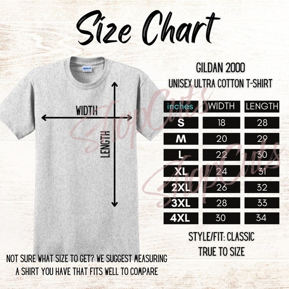 Size Chart for Gildan G220 Ultra Cotton Tank 