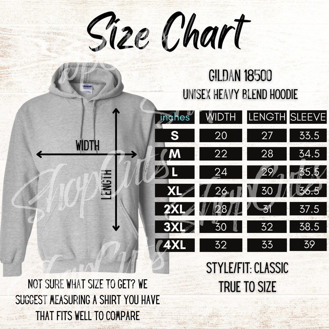 Gildan 18500 Size Chart Gildan Sweatshirt Size (Download Now) - Etsy