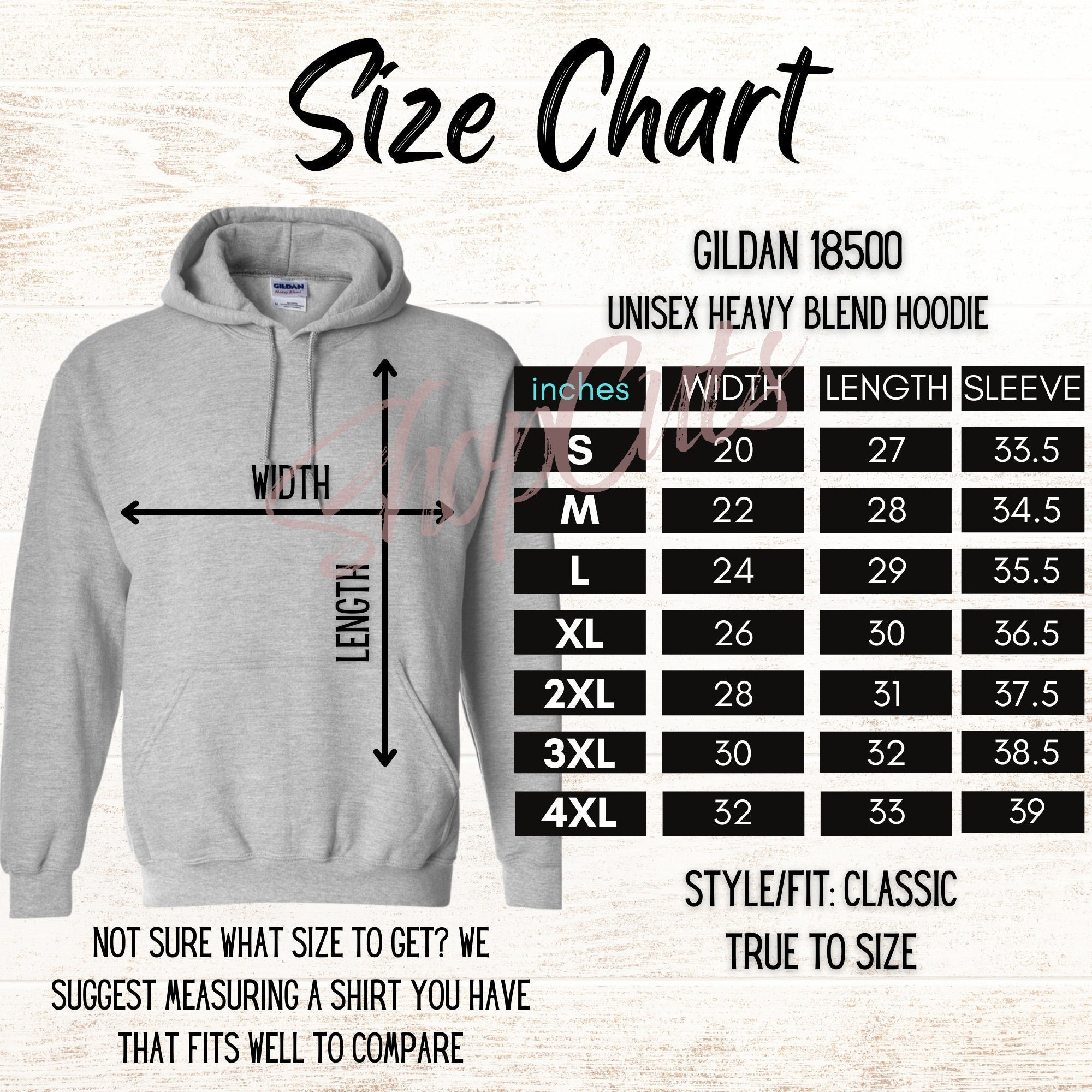 Gildan 18500 Size Chart Gildan Sweatshirt Size Chart | Etsy