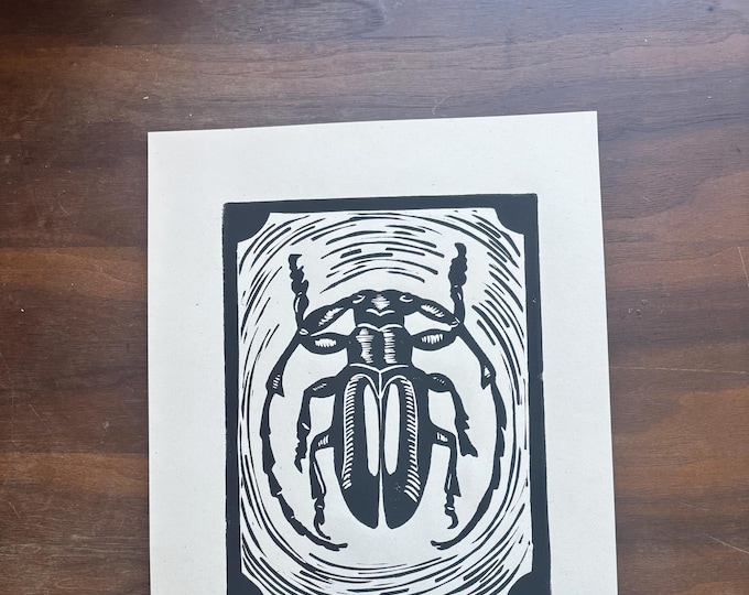Beetle Insect Handprinted Linocut Relief Print