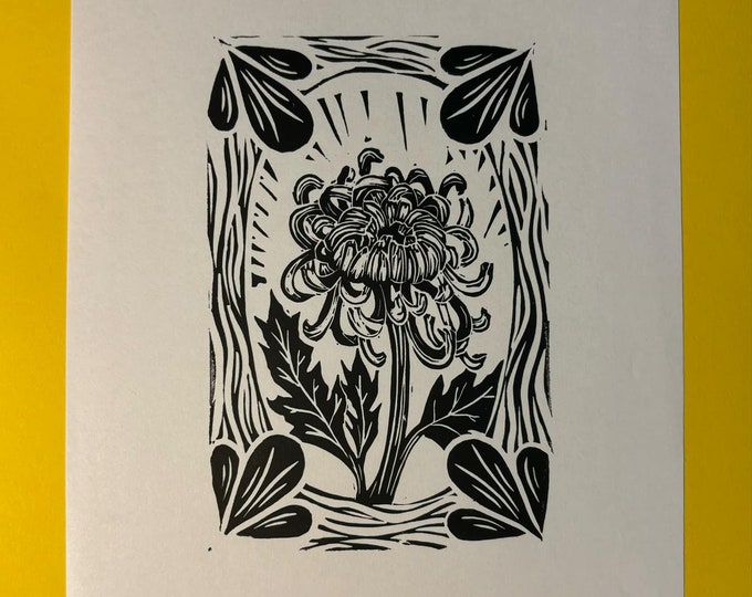 Floral Flower Botanical Linocut Print Handprinted