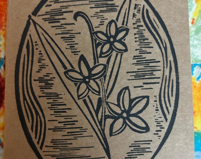 Minimalist Floral Flowers l Linocut Handprinted Folded Notecards & Envelopes 4 Pack