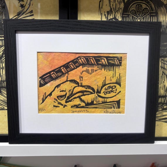 Eagle Land Back Street Art Asheville Graffiti Helene Handprinted Linocut