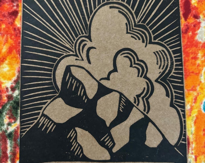 Mountain & Cloud Linocut Handprinted Flat Postcards 4 Pack
