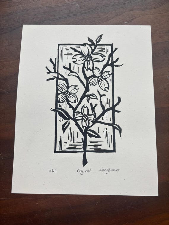 Dogwood Branch Linocut Print
