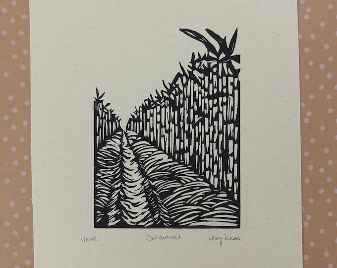 Sugarcane Field Handprinted Linocut