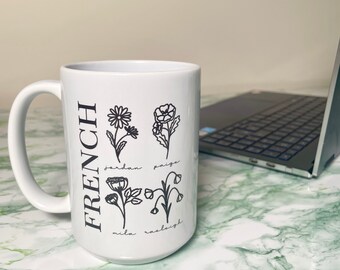 Custom Birth Flower Coffee Mug | 15 oz Porcelain Mug | Personalized Family Coffee Mug