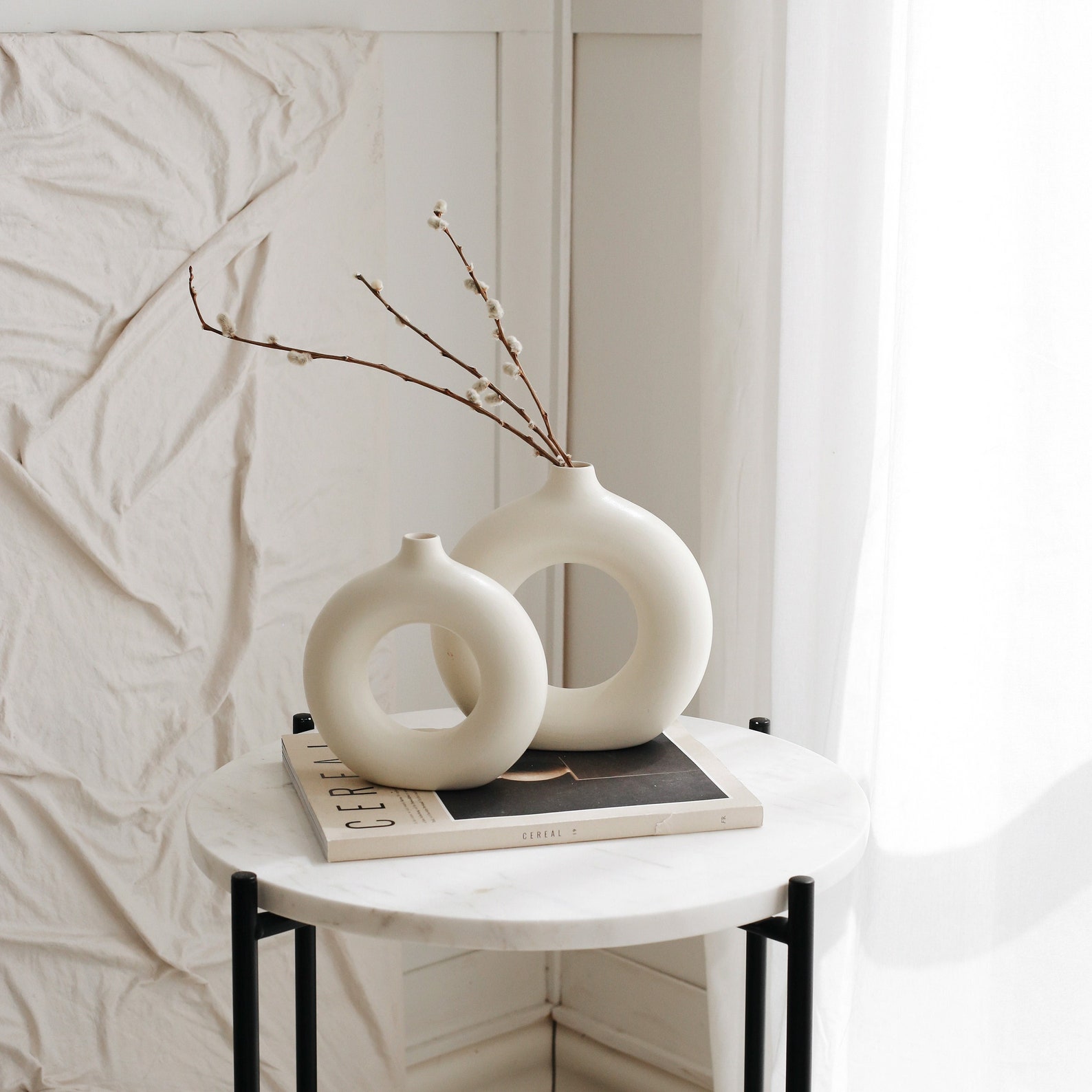 Set of 2 Round Ceramic Donut Vase Small and Large Donut Vase Etsy