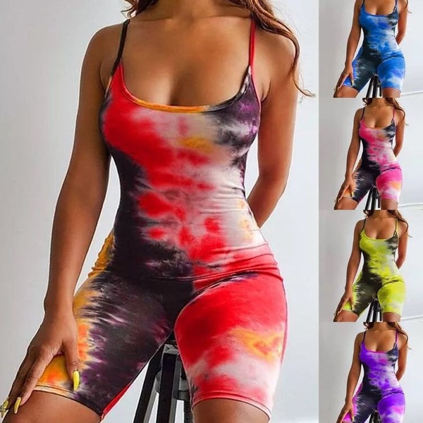 Elastic Spaghetti Strap Multi-color Rompers