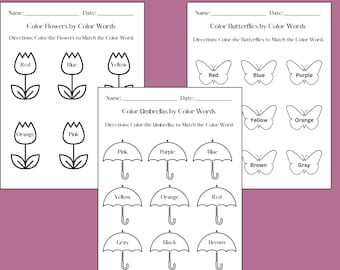 Spring Printable,Kindergarten Worksheet,Homeschool Worksheet,PreK Worksheet,Coloring Printable, Spring Activity,Printable Worksheets, Colors