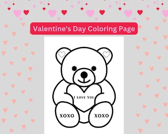 Valentine's Day Coloring Page For Kids, Valentine Coloring Sheet, Printable For Kids Coloring Page, Downloadable Coloring Page For Kids