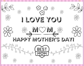 Printable Mother's Day Card for kids, DIY Mother's Day Gift, Mother's Day, Children's Mother's Day DIY Card, Children's Mothers Day Coloring