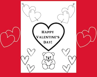 Valentine's Day Coloring Page, Kids Coloring Page, Coloring Page, Printable, Digital Download, Happy Valentine's Day Coloring Page