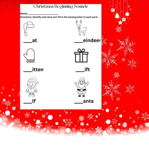 Christmas Beginning Sounds Worksheet, Beginning Sounds Worksheet, Initial Sound Printable, Phonics Worksheet, Alphabet Worksheet