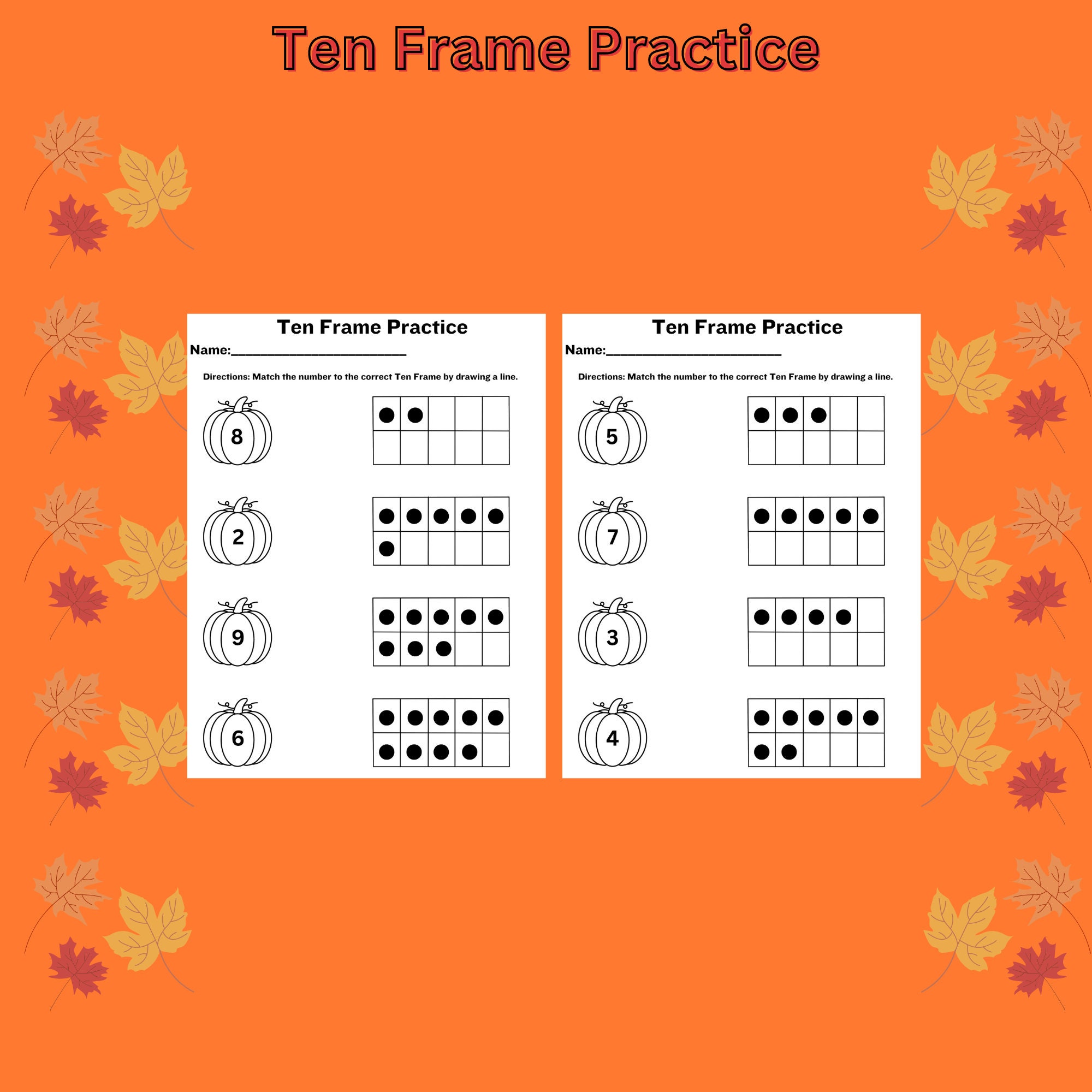 Fall Activity, Math Worksheets, Ten Frame Practice, Kindergarten ...