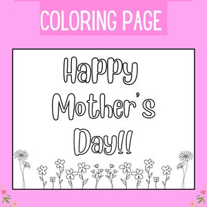 Pagine da colorare stampabili per la festa della mamma, regalo per la festa della mamma, colorazione per la festa della mamma, biglietto per la festa della mamma per bambini, pagine di attività da colorare
