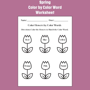 Spring Printable,Kindergarten Worksheet,Homeschool Worksheet,PreK Worksheet,Coloring Printable, Spring Activity,Printable Worksheets, Colors