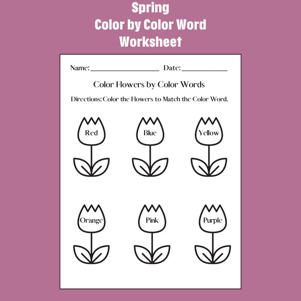 Spring Printable,Kindergarten Worksheet,Homeschool Worksheet,PreK Worksheet,Coloring Printable, Spring Activity,Printable Worksheets, Colors