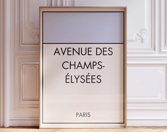 Wydruk Champs-Élysées, Paryż, sztuka ścienna, Wydrukowany wystrój Francji, Estetyka francuska, Wydruk Paryża, Sztuka Champs Elysee, Wydrukowany wystrój Paryża