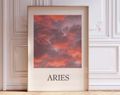 Aries Aesthetic Print, Trendy Zodiac Decor, Spring Baby Art, Astrology Good Vibes, Sunset Art, Sunrise Decor, Printable Aries Wall Art
