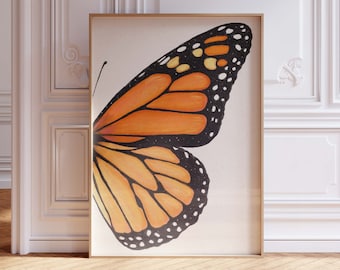 Right Monarch Wing Print, Butterfly Wall Art, Nature Poster, Printable Botanical Art, Outdoorsy Printable, Anthro Aesthetic Art, Lemon Cake