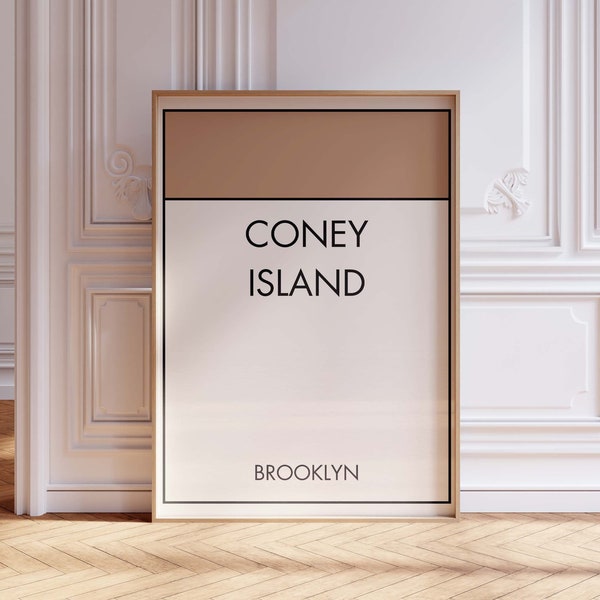 Coney Island Print, Simplistic Printable Wall Art, Brown and White Decor, New York Print, Brooklyn Wall Art, Game Board Art, Lyrics Wall Art