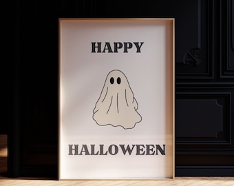 Happy Halloween Ghost Print, Cute Spooky Art, Groovy Wall Art, Trendy Halloween Print, Ghost Illustration Art, Ghosts and Ghouls Printable