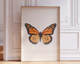 Illustrated Monarch Print, Butterfly Wall Decor, Monarch Aesthetic, Nature Lover Decor, Monarch Butterfly Wall Art, Cute Nursery Art