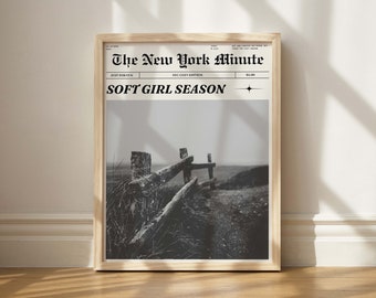 Soft Girl Season Print, Newspaper Wall Art, Printable Soft Girl Era, Coquette Aesthetic Wall Decor, Printable Soft Bedroom Print, Minimal