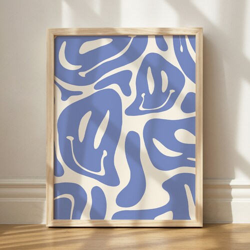 Blue Melted Smiley Face Print Trendy Smiley Face Art Trippy Etsy