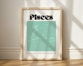 Pisces Zodiac Print, Pisces Printable, Zodiac Decor, Pisces Aesthetic Art, Astrology Lover, Printable Zodiac Art, Pisces Wall Art