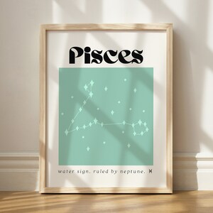 Pisces Zodiac Print, Pisces Printable, Zodiac Decor, Pisces Aesthetic Art, Astrology Lover, Printable Zodiac Art, Pisces Wall Art